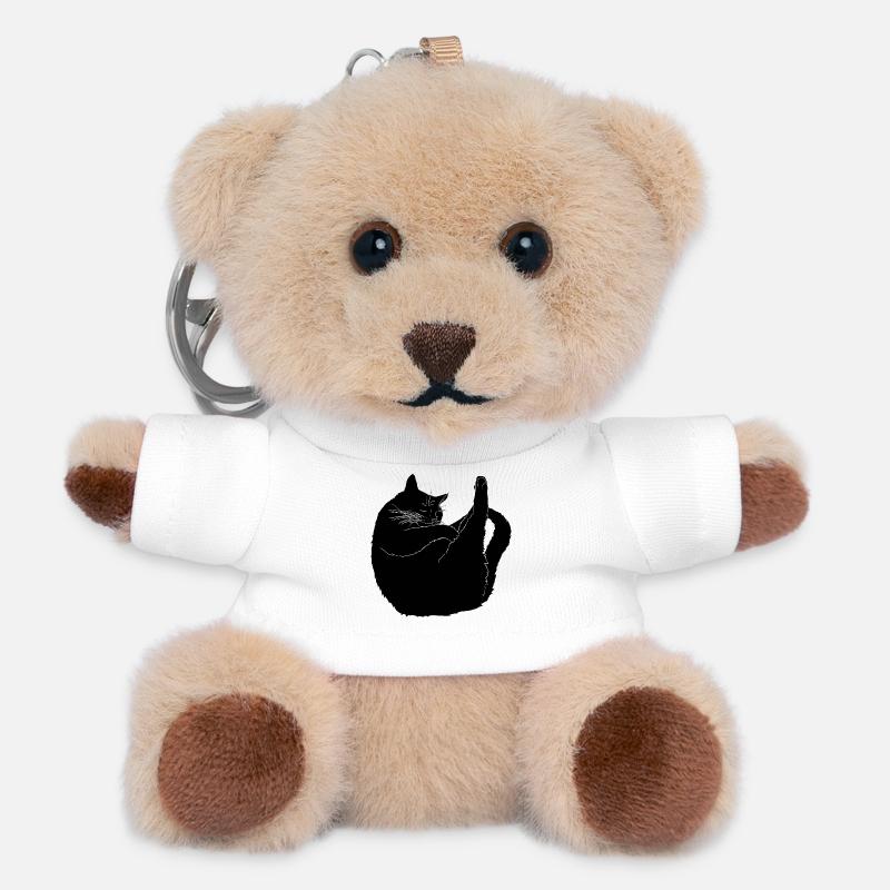 Cat doing sleep yoga - Teddy Keyring - white