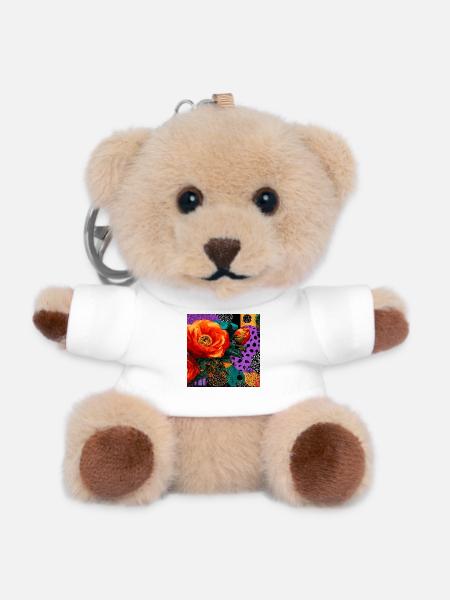 Helle Blumen auf abstraktem Hintergrund - Teddy Schlüsselanhänger - Weiß