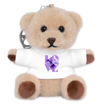 Purple Pansy Floral Art - Teddy Keyring - white - Front