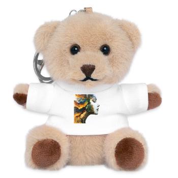 Farbenfrohe Gesichts-Kunst Illustration - Teddy Schlüsselanhänger - Weiß - Vorne