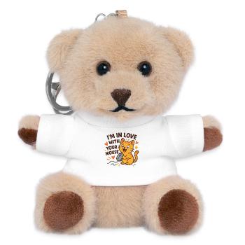 Liebenswerte Katze, die in Maus verliebt ist - Teddy Schlüsselanhänger - Weiß - Vorne