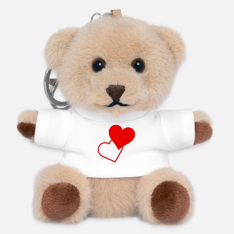 Red hearts - Teddy Keyring - white