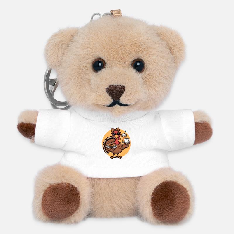 Cool Thanksgiving Turkey with Pie and Coffee  - Teddy Keyring - white