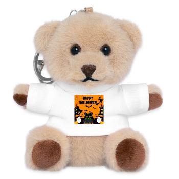 Cute Halloween Black Cats and Ghost Friends - Teddy Keyring - white - Front