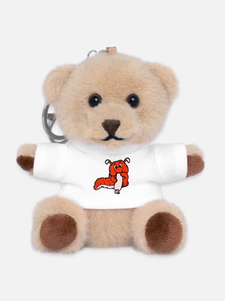 Raupe Wurm Glücklich Isst Wurst Würstchen Hot Dog - Teddy Schlüsselanhänger - Weiß