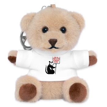 Ratte mit Schild: Liebe Alle Traue Wenigen - Teddy Schlüsselanhänger - Weiß - Vorne