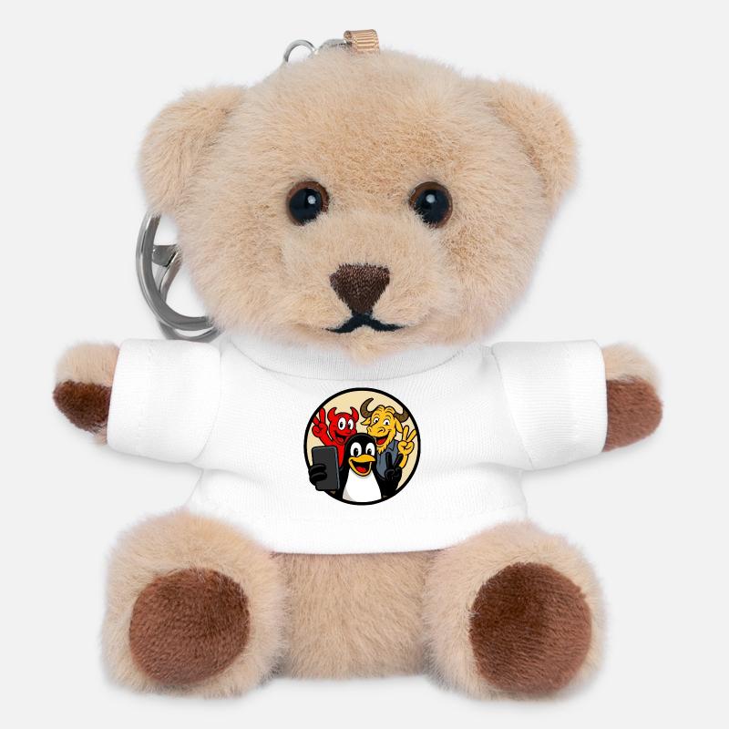 Tux, Beastie & GNU Selfie - Teddy Keyring - white