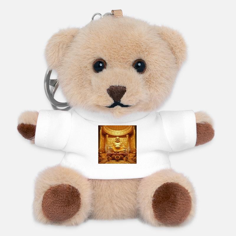 Goldener Bitcoin Buddha Tempel - Teddy Schlüsselanhänger - Weiß
