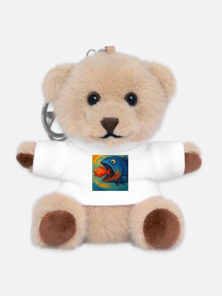 Blue Sea Fish in Search of Red Fish - Teddy Keyring - white