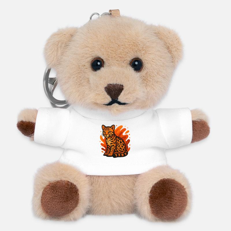 Flaming Ocelot - Teddy Keyring - white