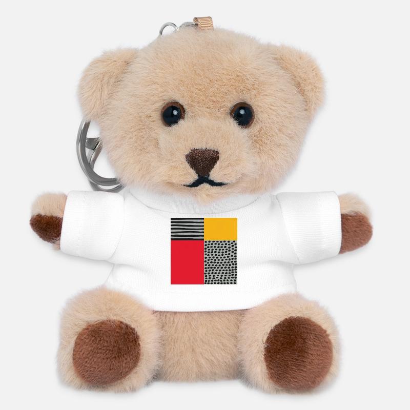 Scandi Art: Abstract Geometry in Red-Orange - Teddy Keyring - white
