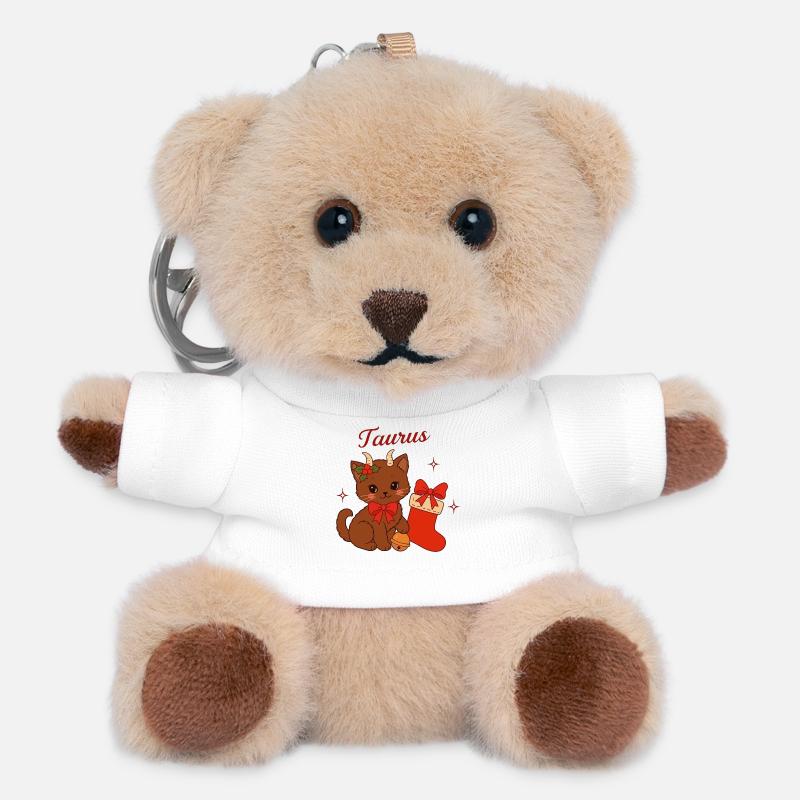 Chat Taureau Noël : Chat taureau mignon - Porte-clés ourson - blanc