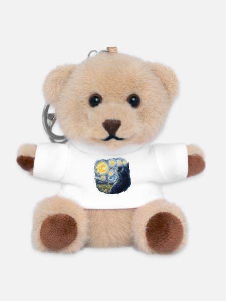 Starry Night Style Cat Van Gogh - Teddy Keyring - white