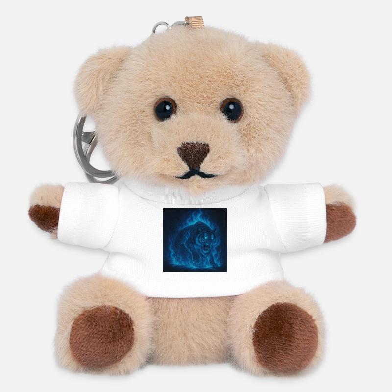 Flamme de tigre néon bleu - Porte-clés ourson - blanc
