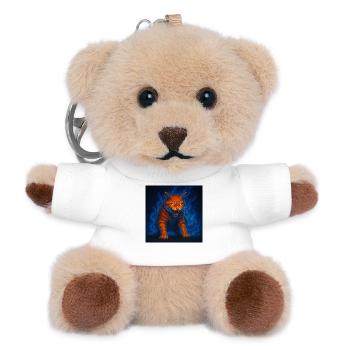 Flaming cat in blue flames - Teddy Keyring - white - Front
