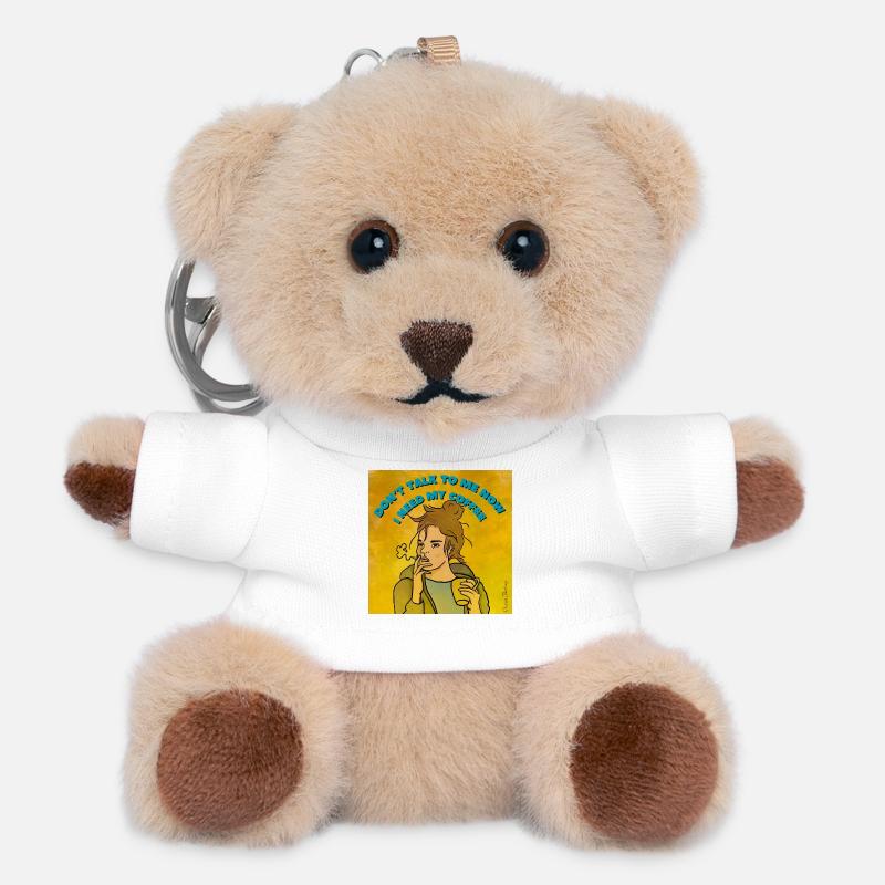Don't talk to me I need my coffee - Teddy Keyring - white