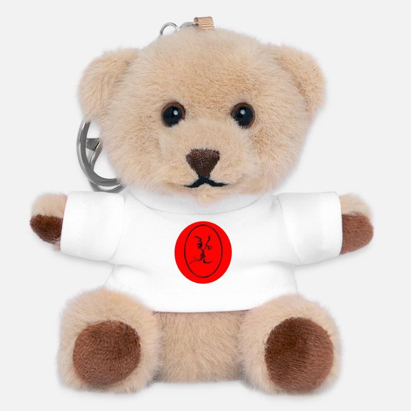 Red Kiss Line Style Portrait - Teddy Keyring - white