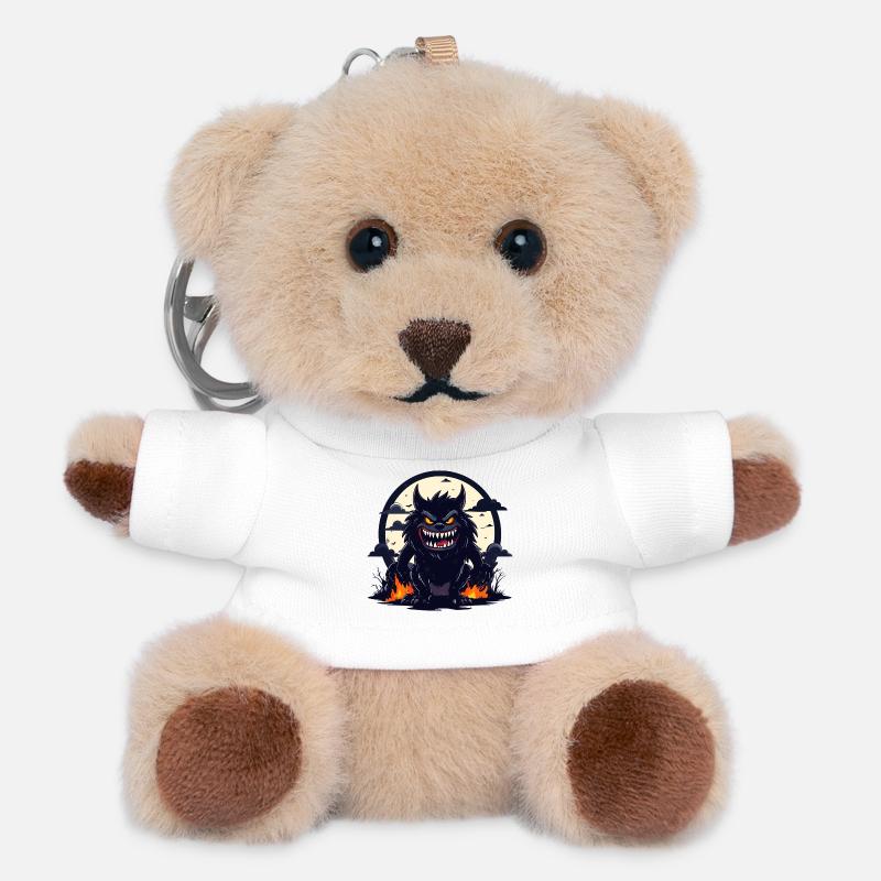 Moonlit Night Werewolf Monster with Fire Flames - Teddy Keyring - white