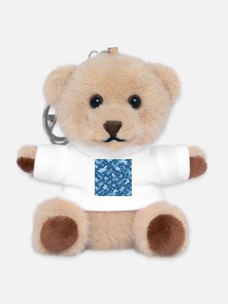 Blue pixel pattern - Teddy Keyring - white