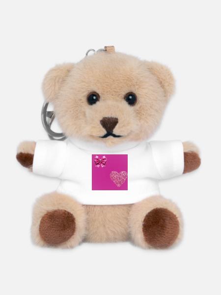 Glitter Heart & Bow Pink Romance - Teddy Keyring - white