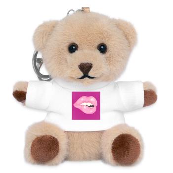 Morsure à lèvres rose brillant sur magenta - Porte-clés ourson - blanc - Devant