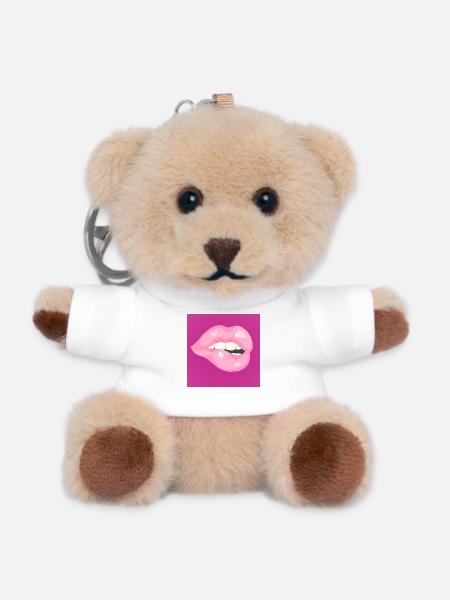 Glossy Pink Lip Bite on Magenta - Teddy Keyring - white