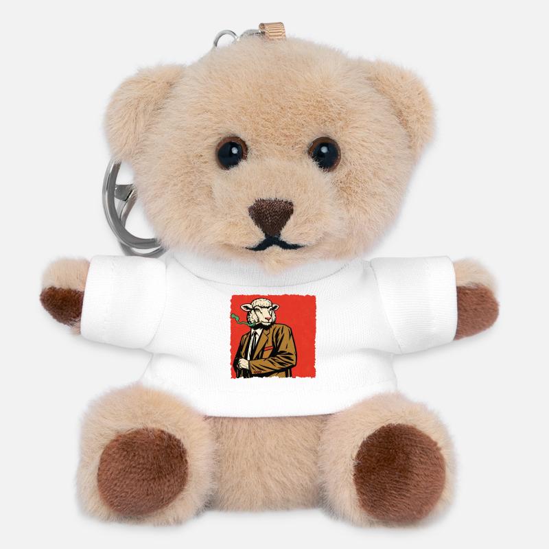 Lamm im Anzug mit Pfeife - Teddy Schlüsselanhänger - Weiß
