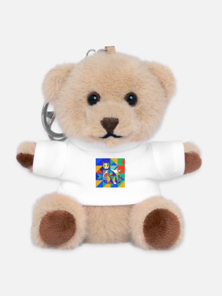 Geometric Cat Mosaic - Teddy Keyring - white