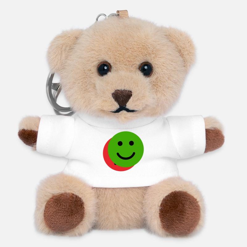 Overlapping Face Green-Red - Teddy Keyring - white