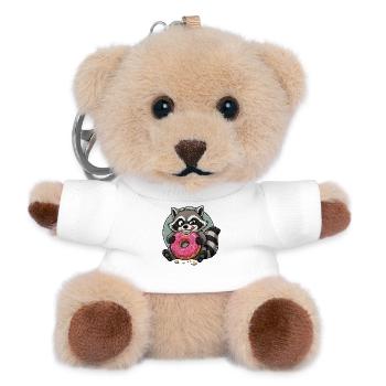 Waschbär mit pinkem Donut - Teddy Schlüsselanhänger - Weiß - Vorne