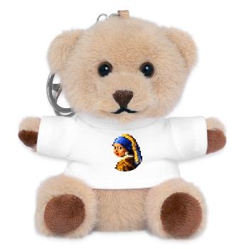 Das Mädchen mit dem pixeligen Perlenohrring - Teddy Schlüsselanhänger - Weiß - Vorne