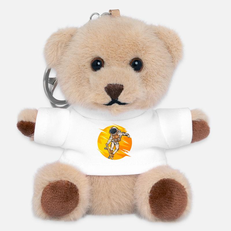 Astronaut Skateboard Jump - Teddy Keyring - white