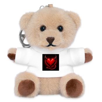Feuriges Herz mit Hörnern und Schwanz - Teddy Schlüsselanhänger - Weiß - Vorne