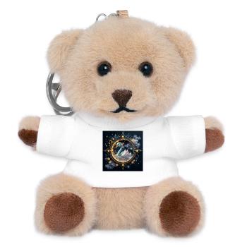 Sternente im goldenen, runden Rahmen - Teddy Schlüsselanhänger - Weiß - Vorne