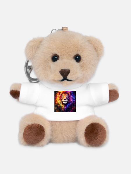 Lion Neon Portrait Color - Teddy Keyring - white