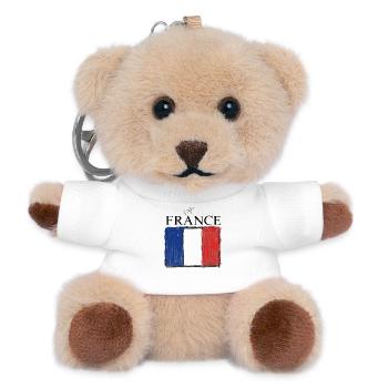 FRANCE drapeau et emblème de la France. Supporter - Porte-clés ourson - blanc - Devant