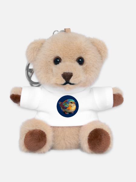 Colorful rainbow bird - Teddy Keyring - white