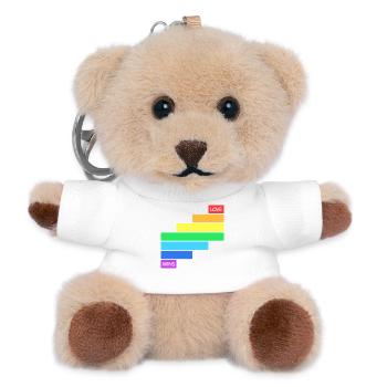 Love Wins - Regenbogen Querstreifen Design - Teddy Schlüsselanhänger - Weiß - Vorne