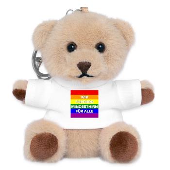 WIR FORDERN MINDESTHIRN FÜR ALLE, NO NZS, NO AFD - Teddy Schlüsselanhänger - Weiß - Vorne