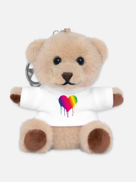 Regenbogen-Tropfherz - Teddy Schlüsselanhänger - Weiß
