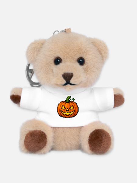 Pixel Halloween Kürbisgesicht - Teddy Schlüsselanhänger - Weiß