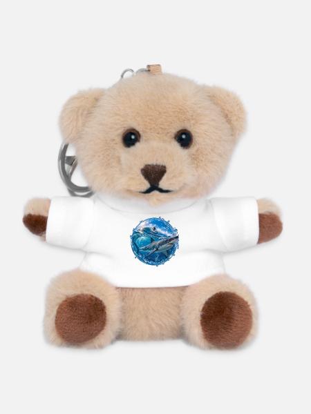 Surfer und Hai im Ozeanwirbel - Teddy Schlüsselanhänger - Weiß