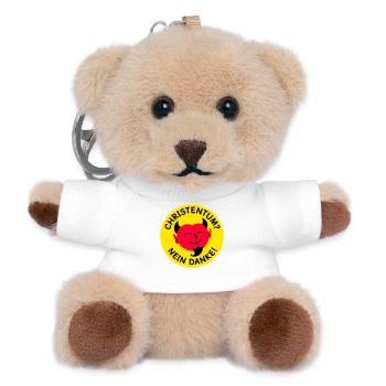 Teufel - Christentum? Nein Danke! (Farben änderbar - Teddy Schlüsselanhänger - Weiß - Vorne