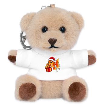 Goldfisch mit Weihnachtsmütze beim Geschenk - Teddy Schlüsselanhänger - Weiß - Vorne
