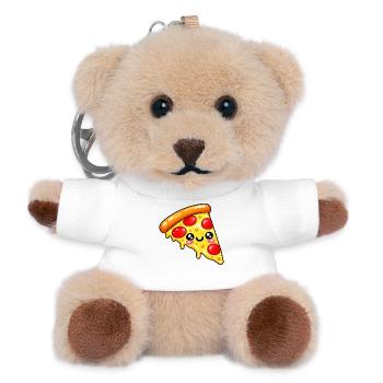 Kawaii Pizza Slice Cartoon - Teddy Schlüsselanhänger - Weiß - Vorne