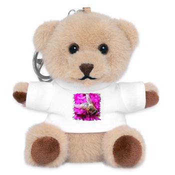 Blütenbiene oder Drohne auf pinker Blüte - Teddy Schlüsselanhänger - Weiß - Vorne