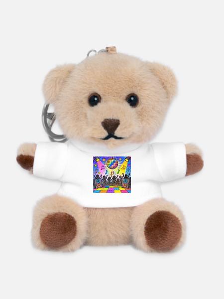 Bunte Disco-Party – Retro-Tanzfläche - Teddy Schlüsselanhänger - Weiß