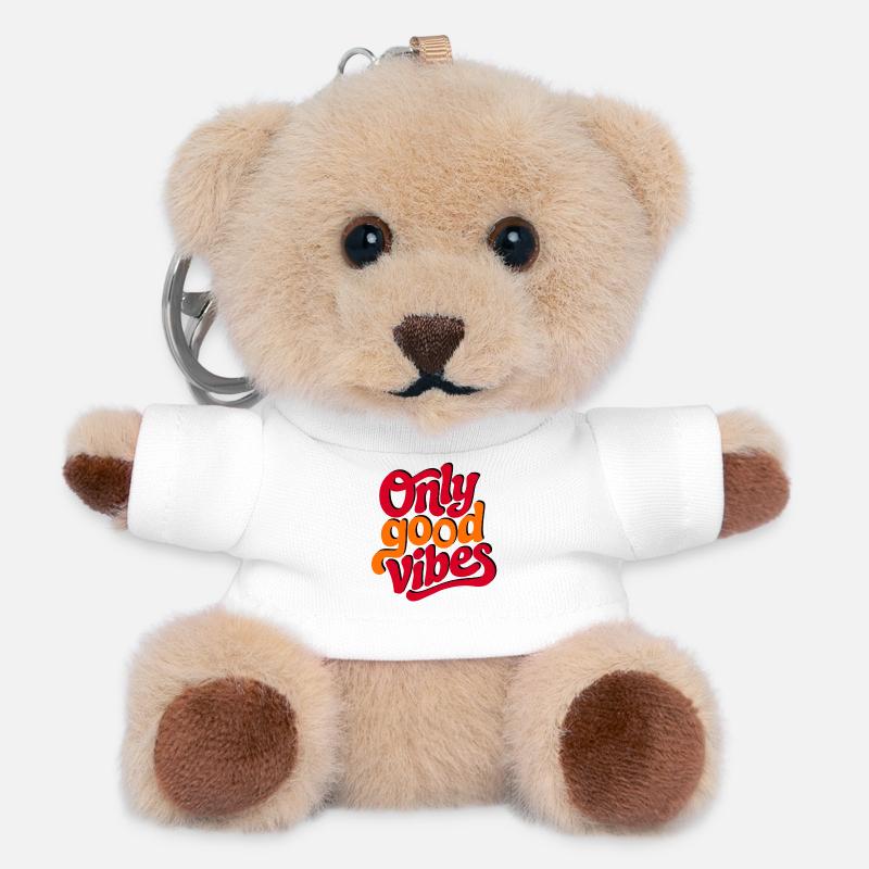 Positive Vibes Hand Lettered Design - Teddy Keyring - white