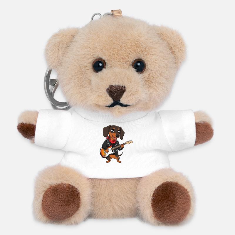 RockerDachshund with EGitarre - Teddy Keyring - white