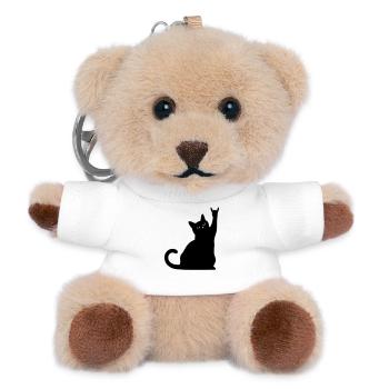Schwarze Katze – Devil Horns Silhouette - Teddy Schlüsselanhänger - Weiß - Vorne